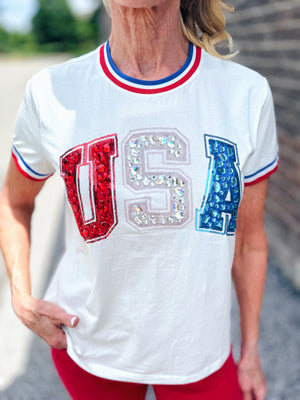Queen of Sparkles x Amelia’s Boutique USA Sport Stripe Women’s Tee