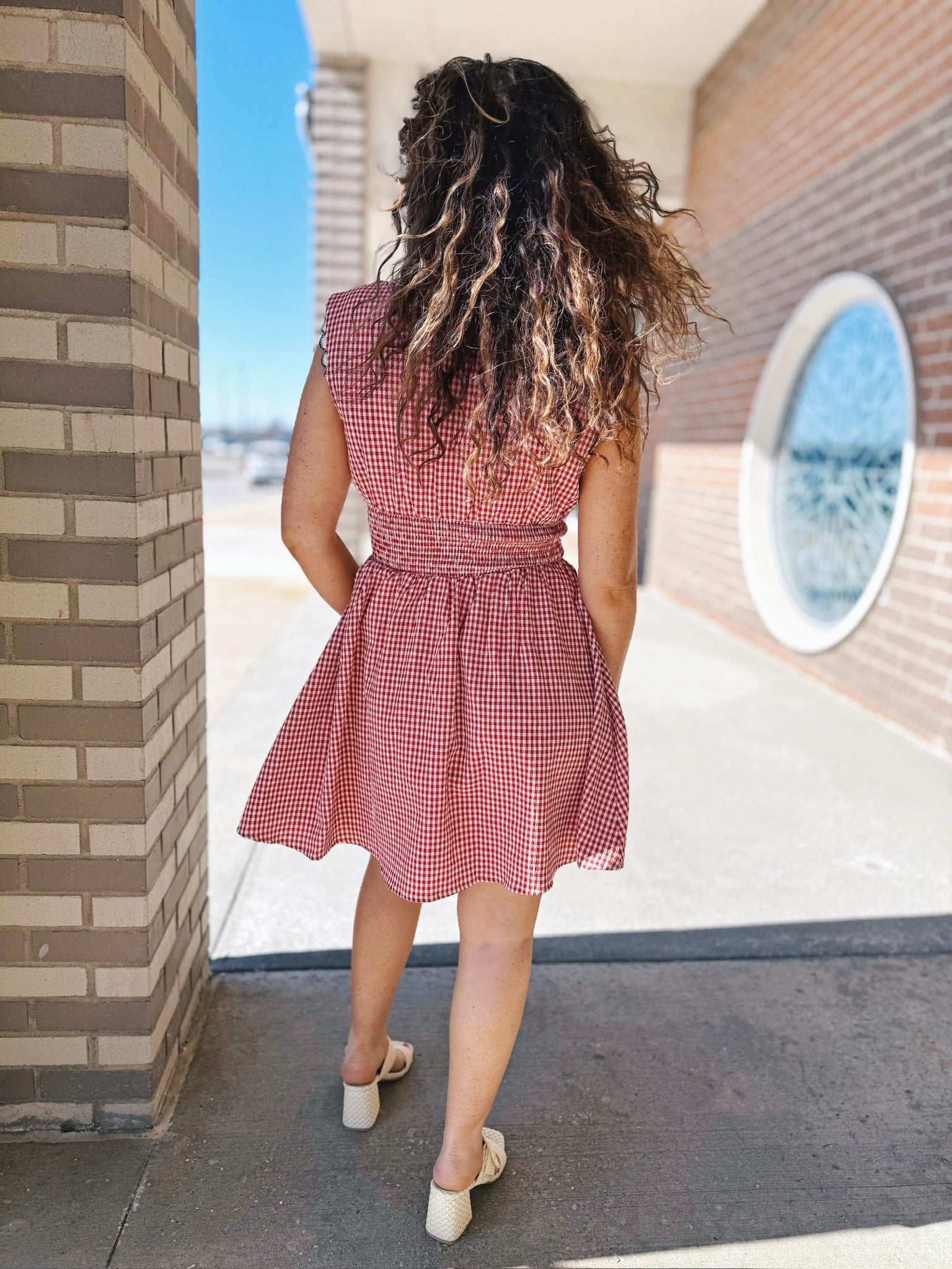 Women’s Gingham Zip Front Dress w/Elastic Waist