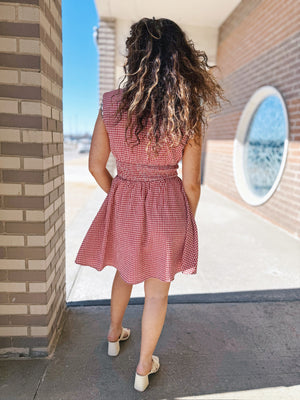 Women’s Gingham Zip Front Dress w/Elastic Waist