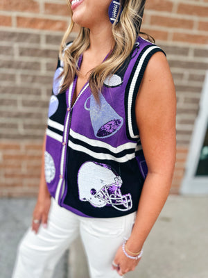 Kansas State Inspired Game Day Sweater Vest - Queen of Sparkles