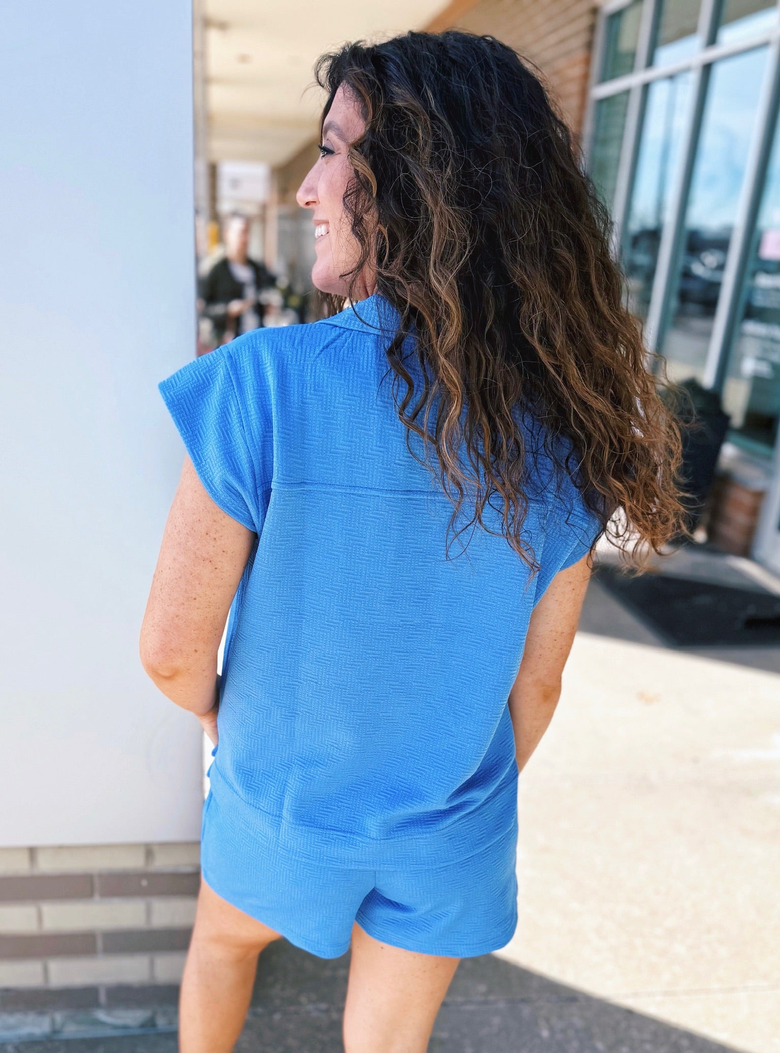 Varsity Stripe “On The Go” Women’s Outfit Shorts Set in Blue