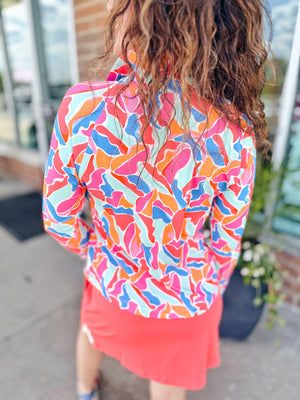 UPF Half Zip Top in Peach & Aqua