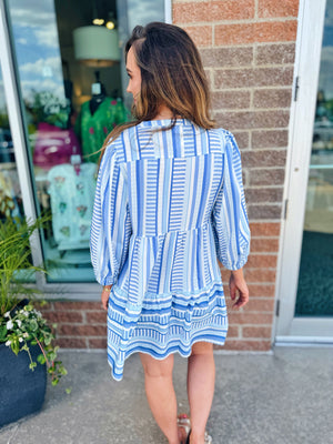 Printed Striped Dress in Blue