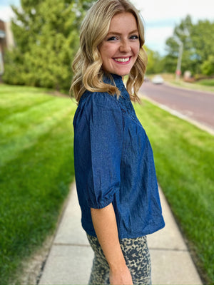 Denim Top w/Pintuck Details