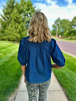 Denim Top w/Pintuck Details