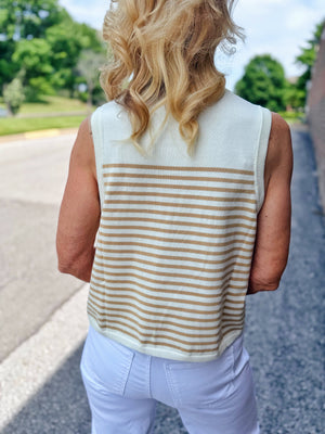 Queen of Sparkles Stripe Knit Tank with Beaded Shell