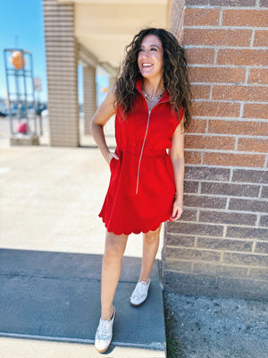 Women’s Zip Front Dress w/Scallop Hem