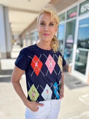 Queen of Sparkles Argyle Golfer Tee