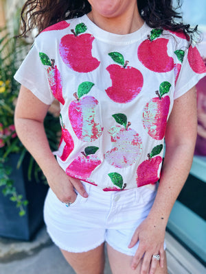 White Scattered Apple Tee by Queen of Sparkles