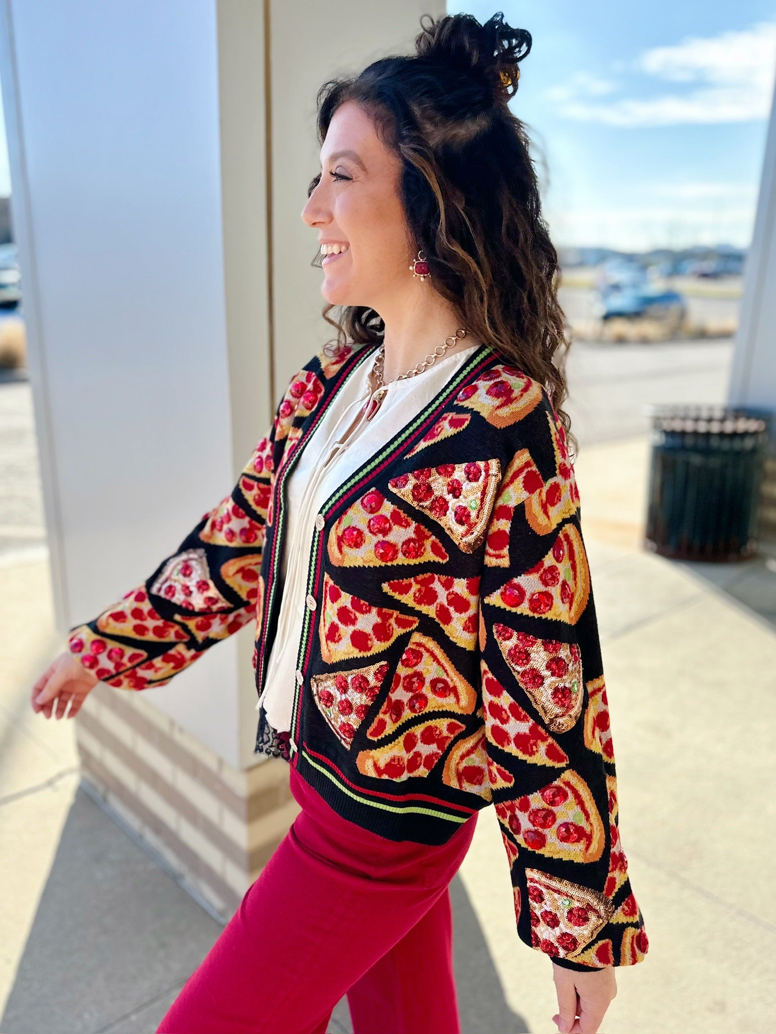 Queen of Sparkles Pizza Cardigan - Amelia's Boutique