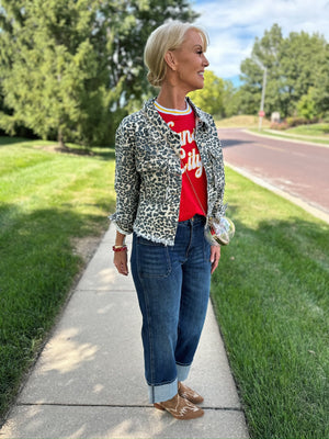 Cheetah Raw Edge Denim Jacket