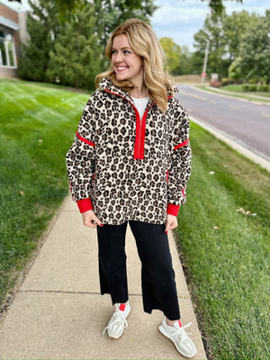 Cheetah Half Zip Pullover w/Red Accents