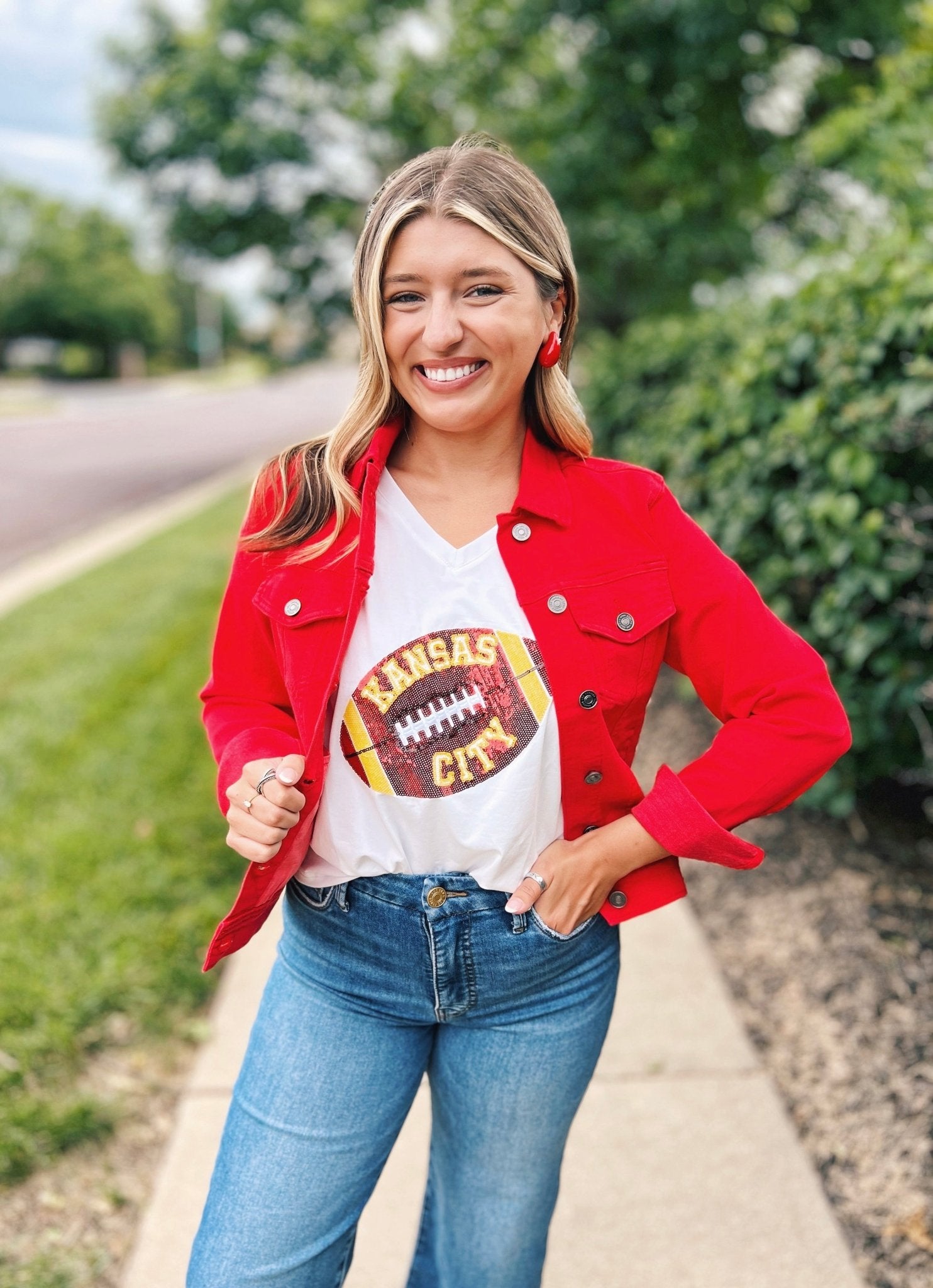 V Neck Football Jersey Tee - Queen of Sparkles x Amelia's Collab - Amelia's Boutique