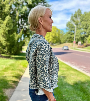 Cheetah Raw Edge Denim Jacket