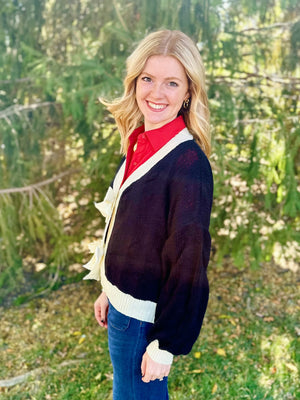 Black Bow Cardigan with Snap Buttons