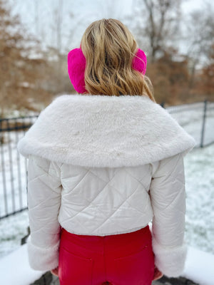 Faux Fur Collar Coat in Winter White