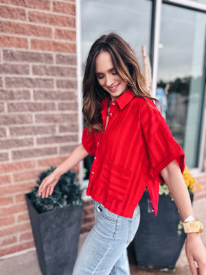 Women’s Red Button Front Blouse