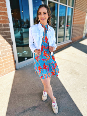 Sleeveless Floral Print Dress in Blue