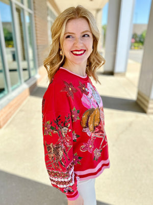 Queen of Sparkles Santa and Poinsettia Sweatshirt