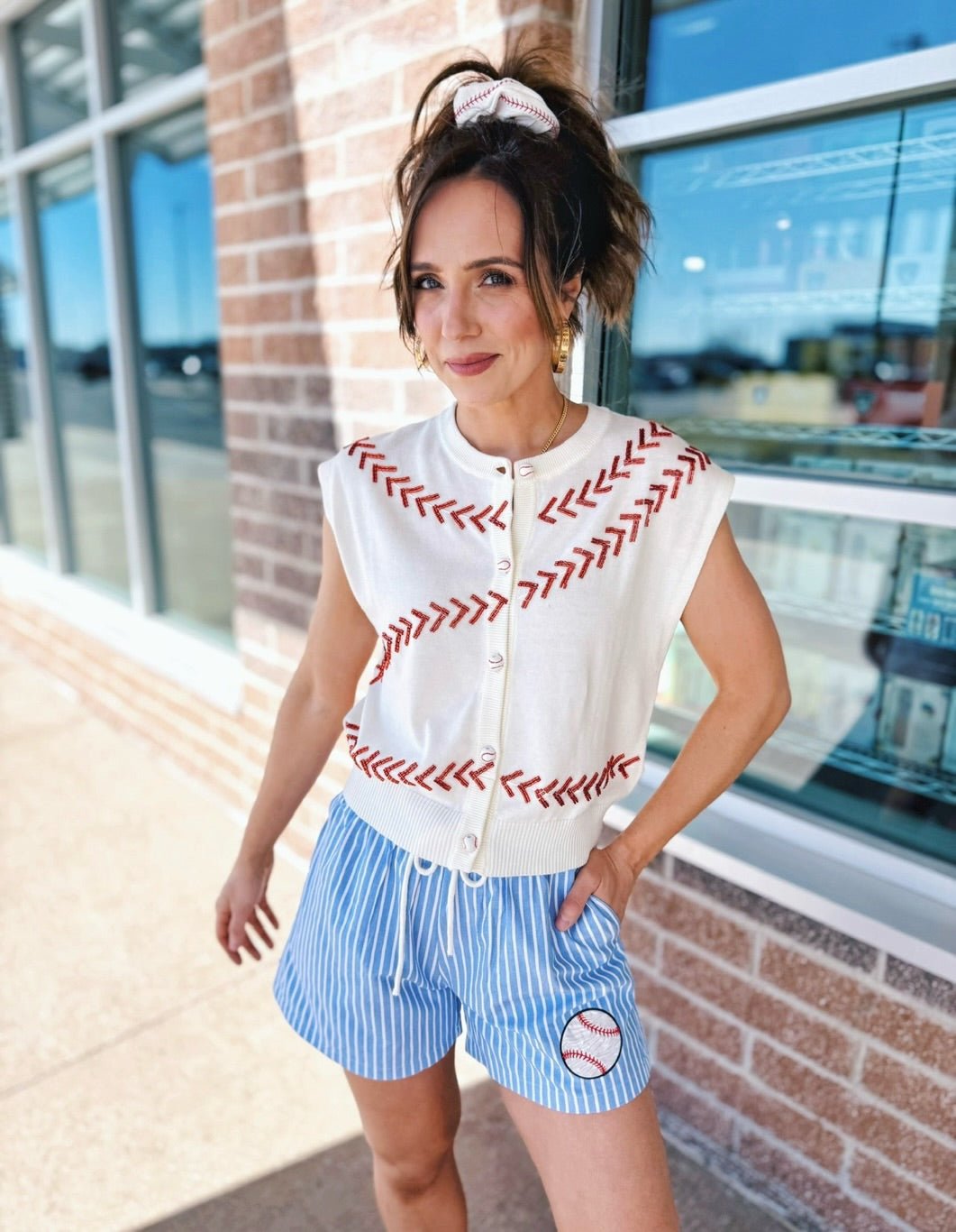 Queen of Sparkles Baseball Stitch Knit Vest - Amelia's Boutique