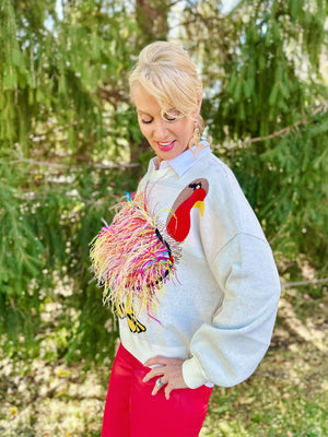 Queen of Sparkles Thanksgiving Turkey Feathers Sweater- last piece