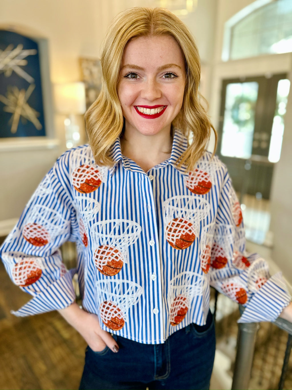 Queen of Sparkles KU Jayhawks Basketball Button Up