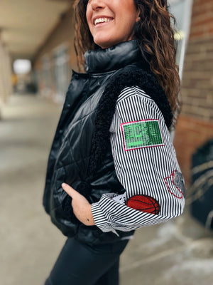 Women’s Faux Shearling/Leather Vest in Black