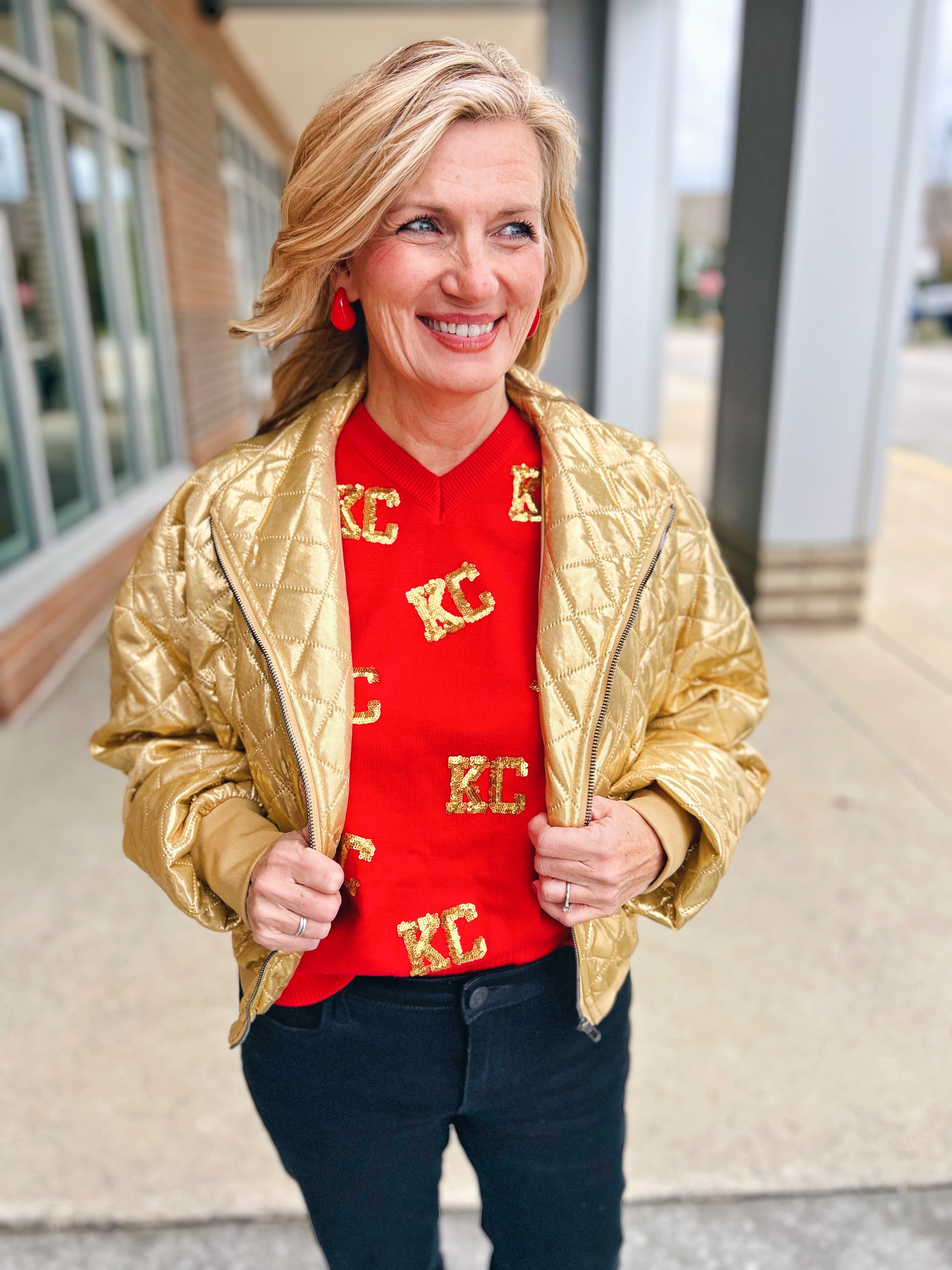 Gold Quilted Bomber Jacket Gold Small