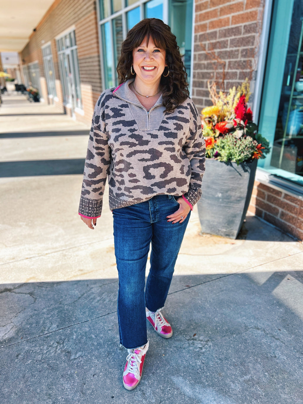 Contrast Trim Half Zip Sweater