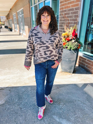 Contrast Trim Half Zip Sweater
