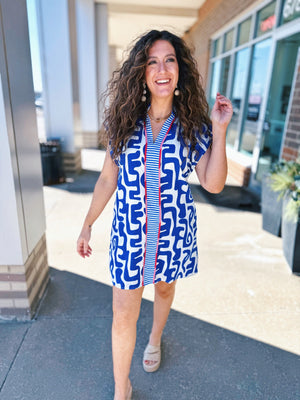 Women’s Mixed Print A-Line Dress in Blues