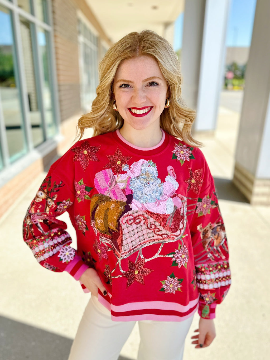 Queen of Sparkles Santa and Poinsettia Sweatshirt