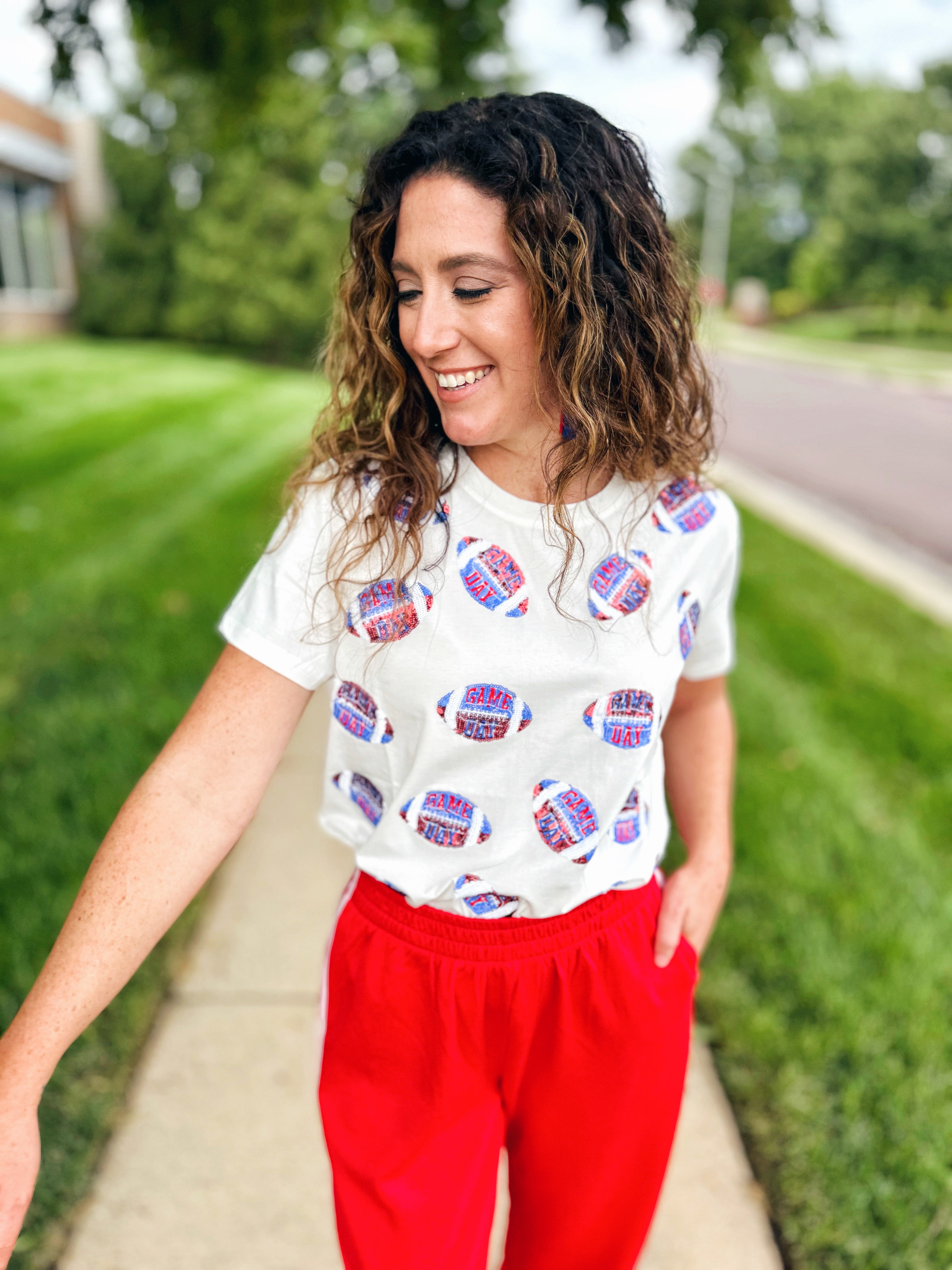 KU Scattered Footballs Queen of Sparkles x Amelia's Boutique