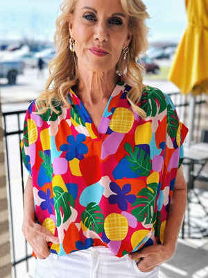 Colorful Tropical Print Women’s Top