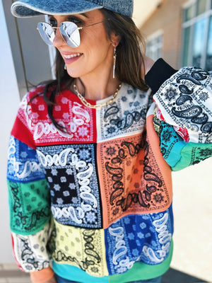 Queen of Sparkles Bandana Checkered & Beaded Women’s Sweatshirt