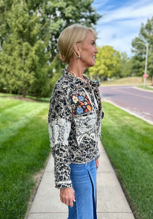Floral/Cheetah Print Zip Jacket