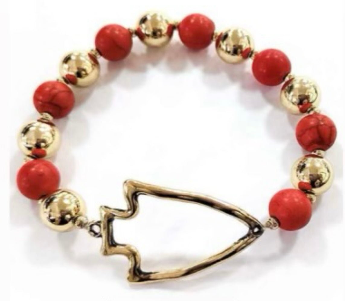 Red and Gold Beaded Arrowhead Stretch Bracelet - Amelia's Boutique