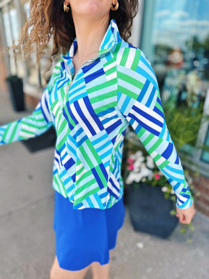 UPF Half Zip Top in Blue & Green