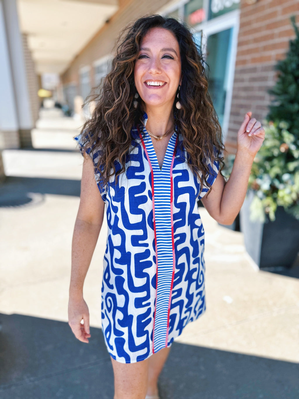 Women’s Mixed Print A-Line Dress in Blues