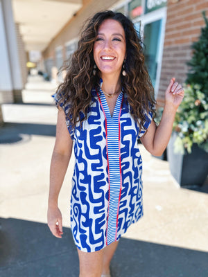 Women’s Mixed Print A-Line Dress in Blues