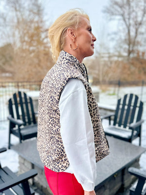 Women’s Cheetah Zip Up Puffer Vest