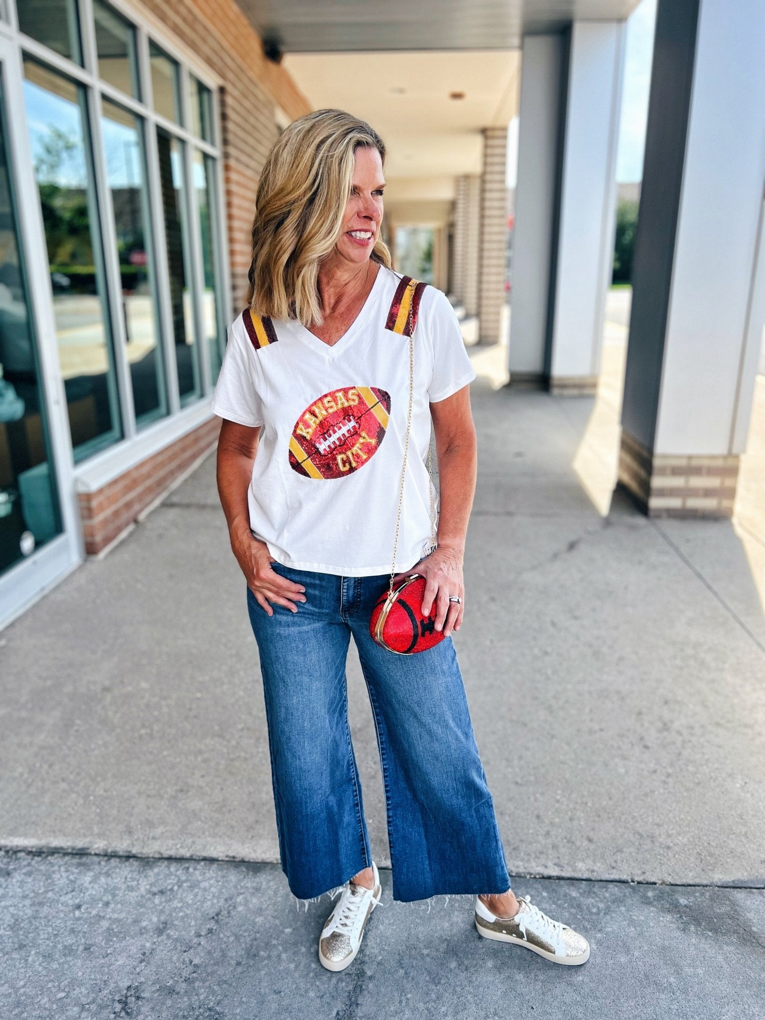 V Neck Football Jersey Tee - Queen of Sparkles x Amelia's Collab - Amelia's Boutique