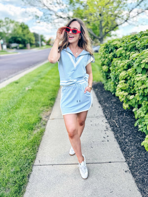 Half Zip Skirt Set in Sky Blue