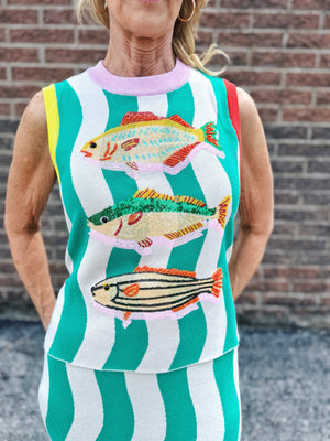 Queen of Sparkles Sequin Fish Knit Women’s Tank