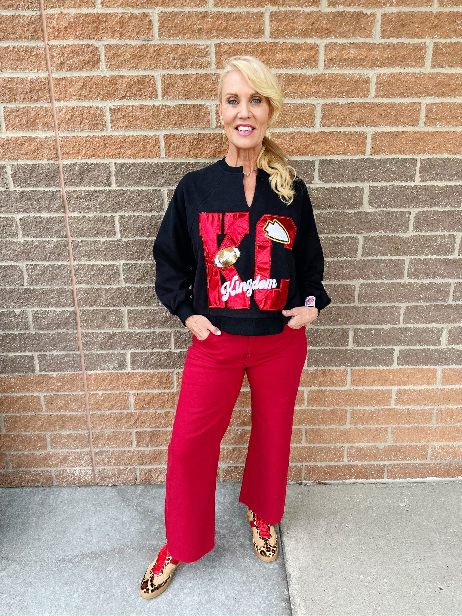 Red KC Metallic Kingdom Sweatshirt - Queen of Sparkles x Amelia's Boutique - Amelia's Boutique