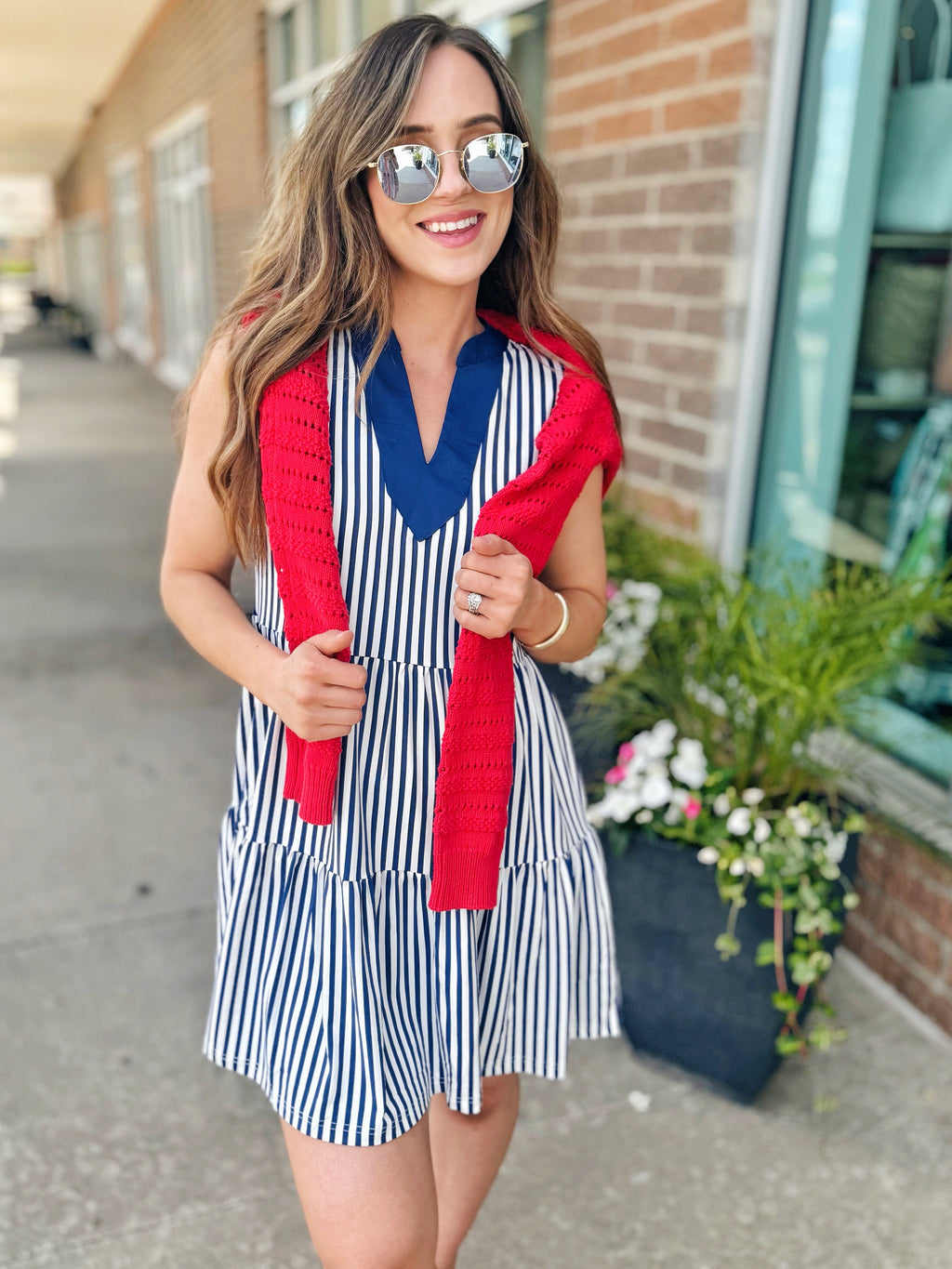 UPF 50 Navy and White Stripe Dress