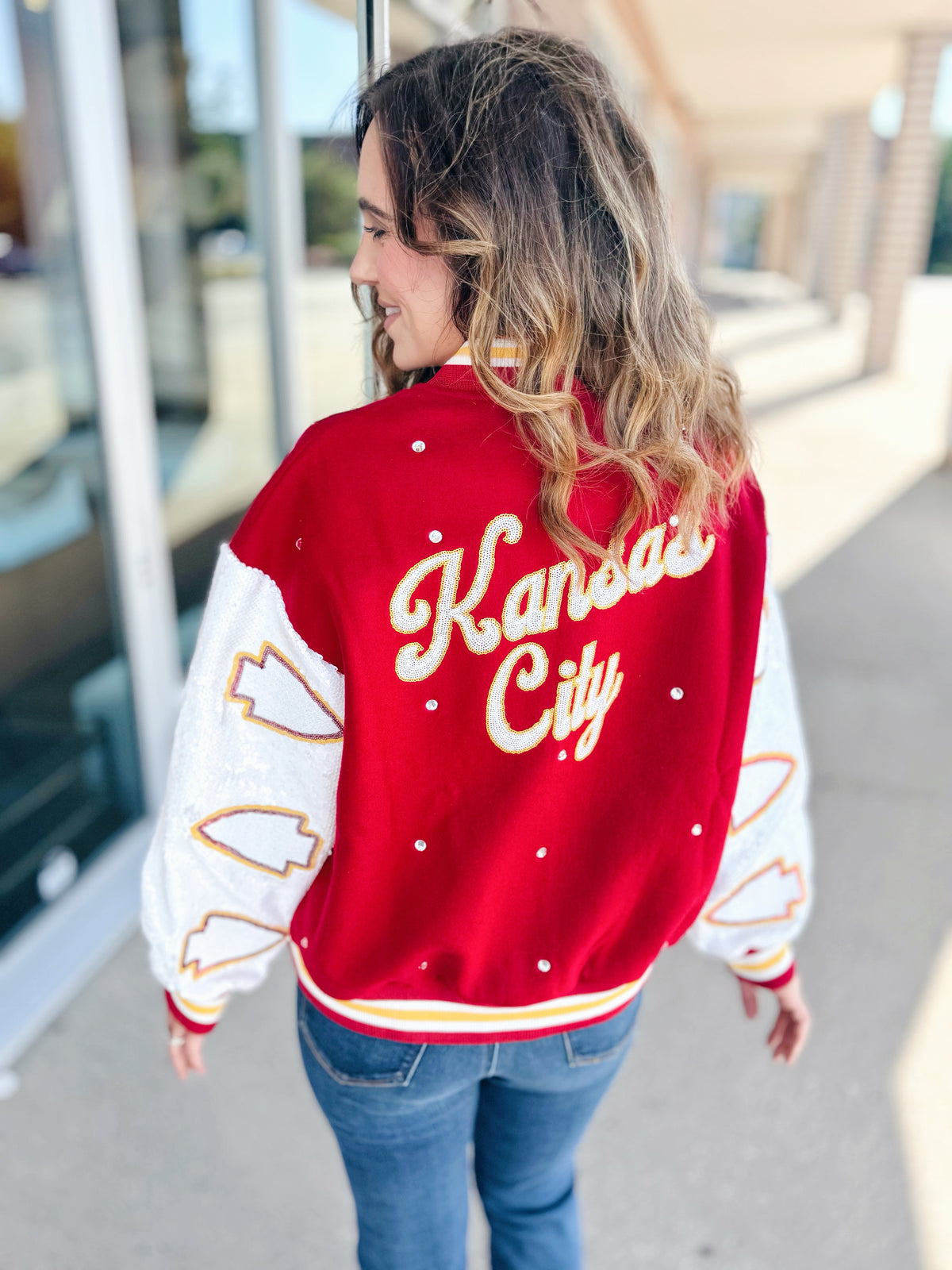 Queen of Sparkles x Amelia's Boutique Kansas City Varsity Bomber Jacket