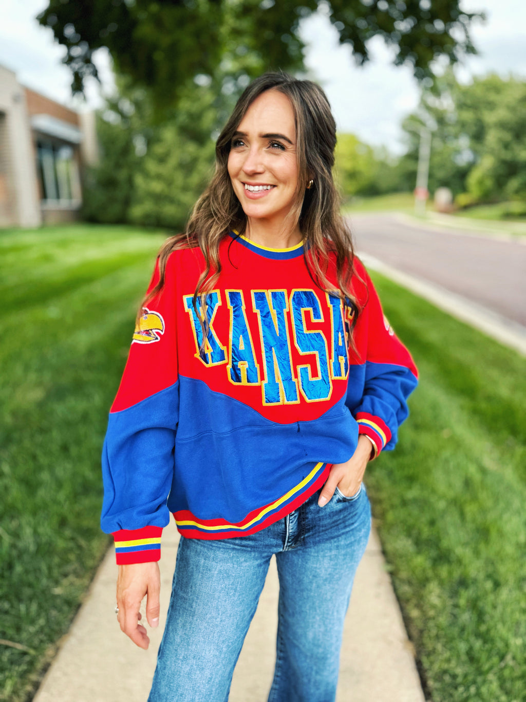 Kansas Jayhawks Colorblock Sweatshirt - Licensed