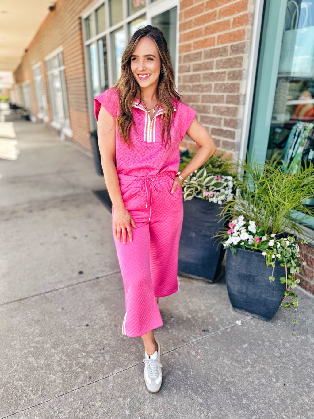 Textured Sport Stripe Set in Pink