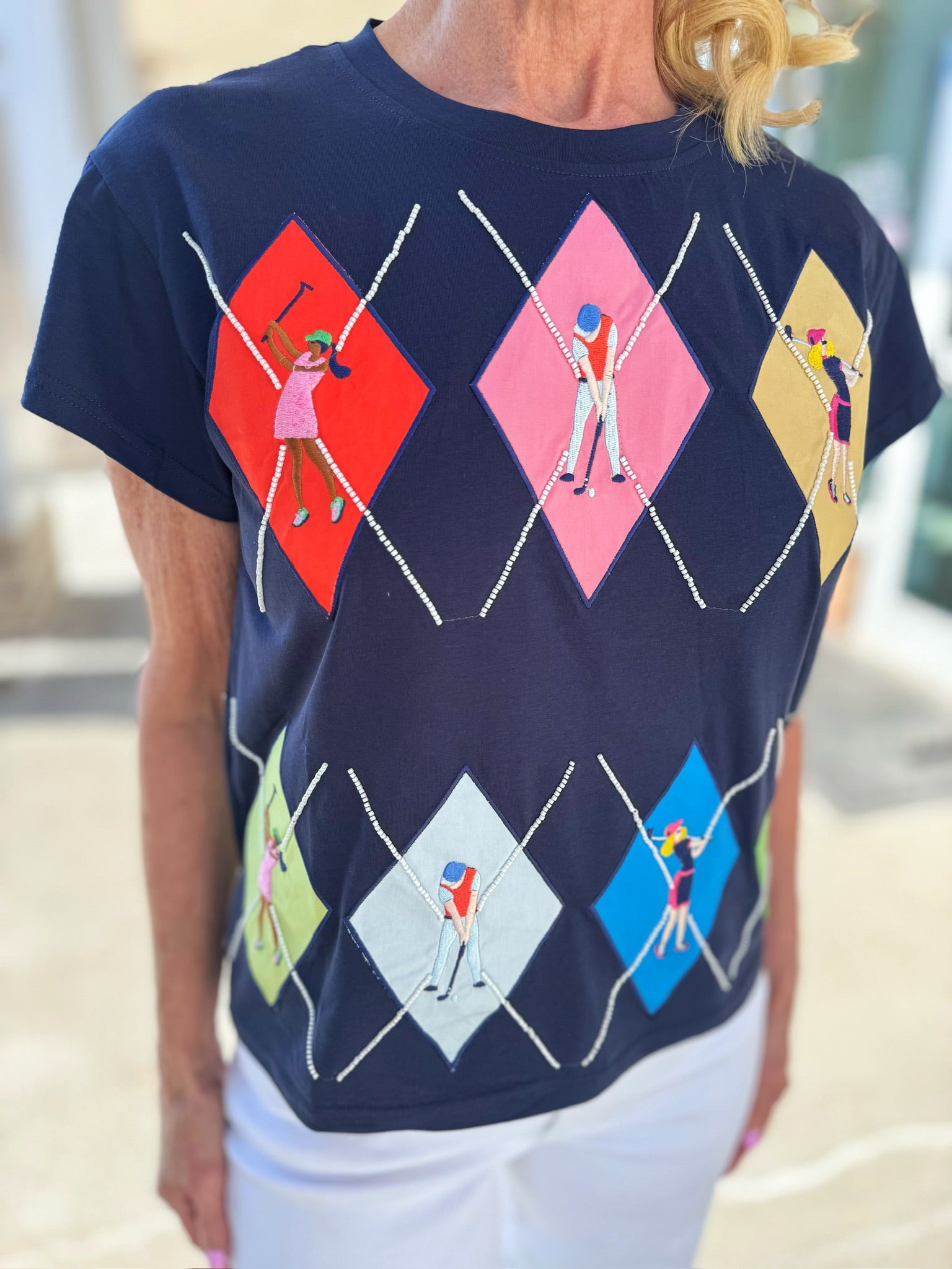 Queen of Sparkles Argyle Golfer Tee - Amelia's Boutique